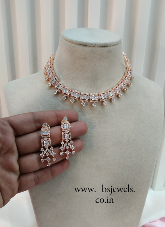 White Rose CZ Necklace Jewellery Bishan Set