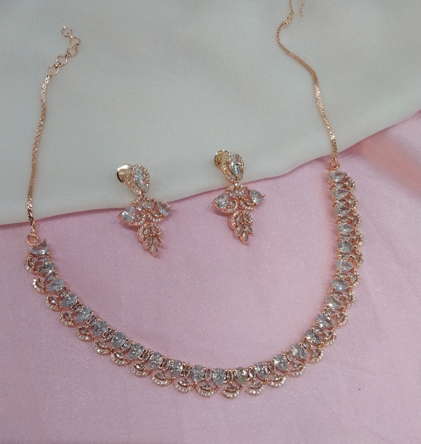 White Rose CZ Necklace Jewellery Bishan Set