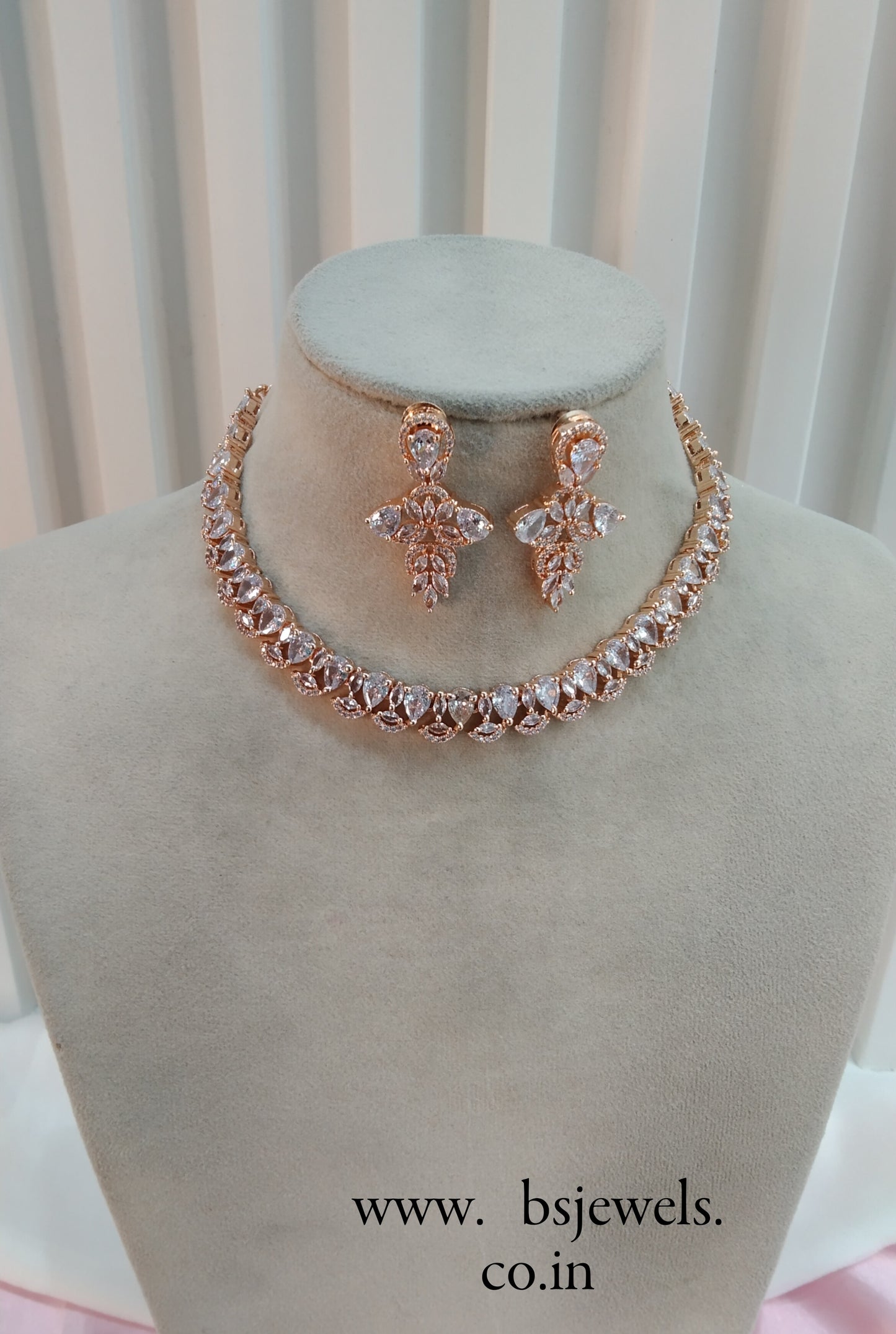 White Rose CZ Necklace Jewellery Bishan Set