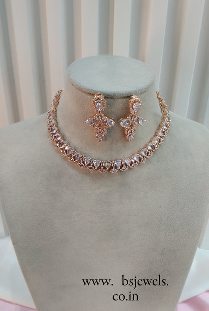 White Rose CZ Necklace Jewellery Bishan Set