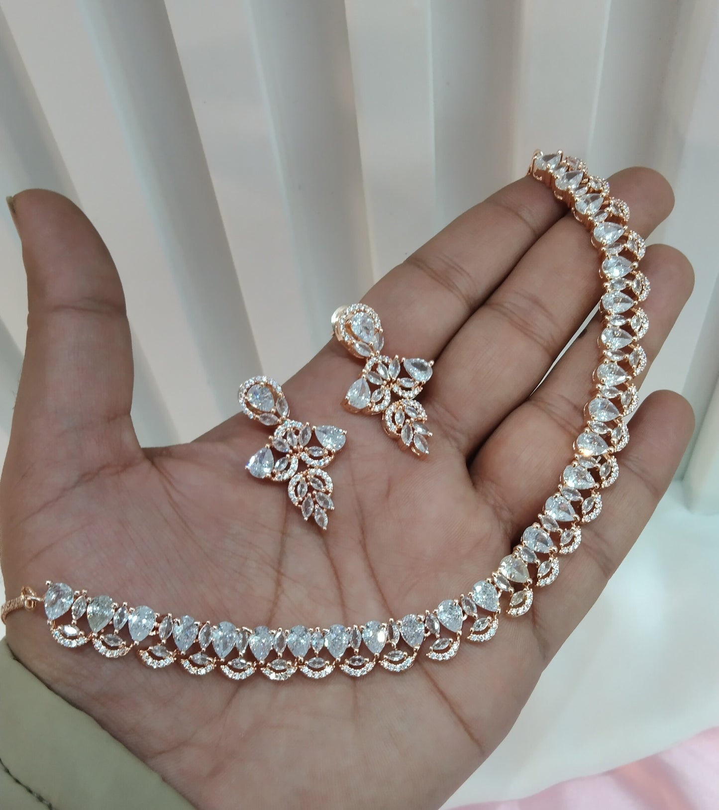 White Rose CZ Necklace Jewellery Bishan Set