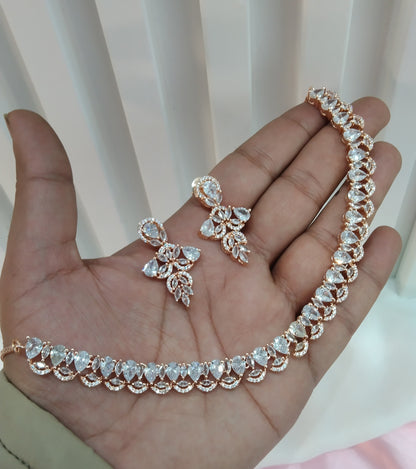 White Rose CZ Necklace Jewellery Bishan Set