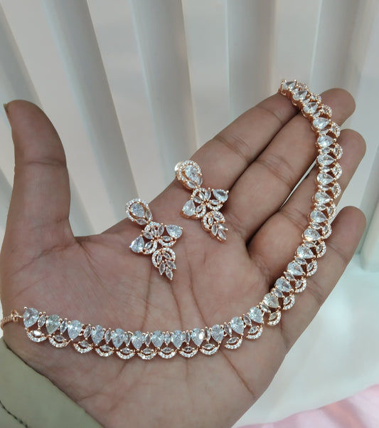 White Rose CZ Necklace Jewellery Bishan Set