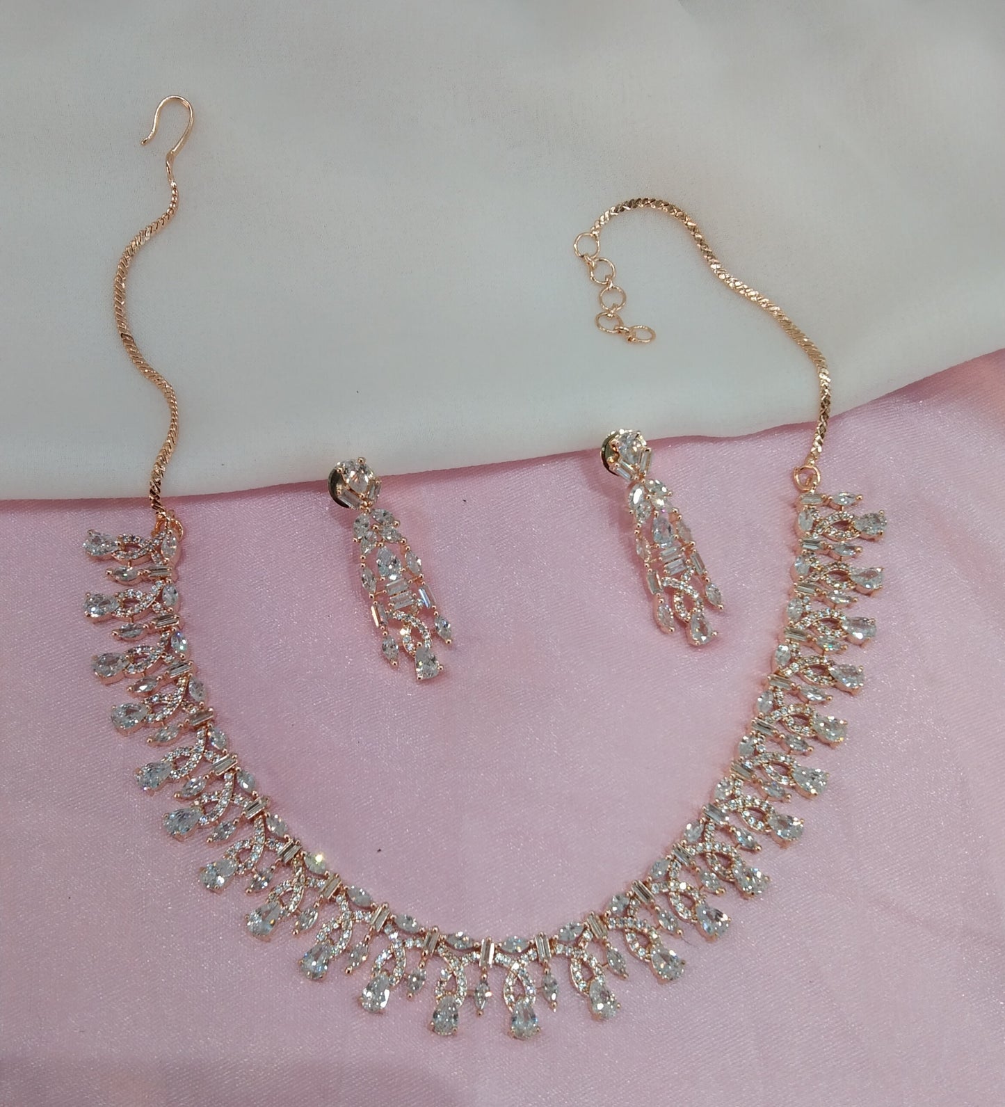 White Rose CZ Necklace Jewellery Bishan Set