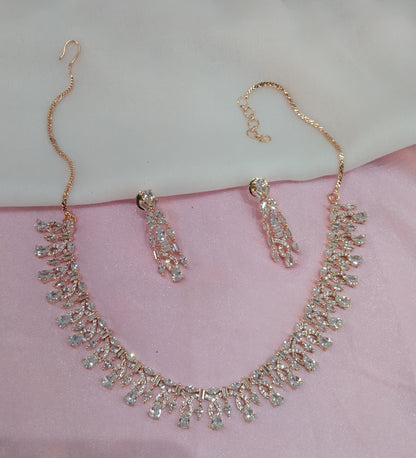 White Rose CZ Necklace Jewellery Bishan Set
