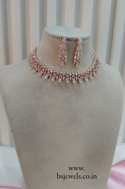 White Rose CZ Necklace Jewellery Bishan Set