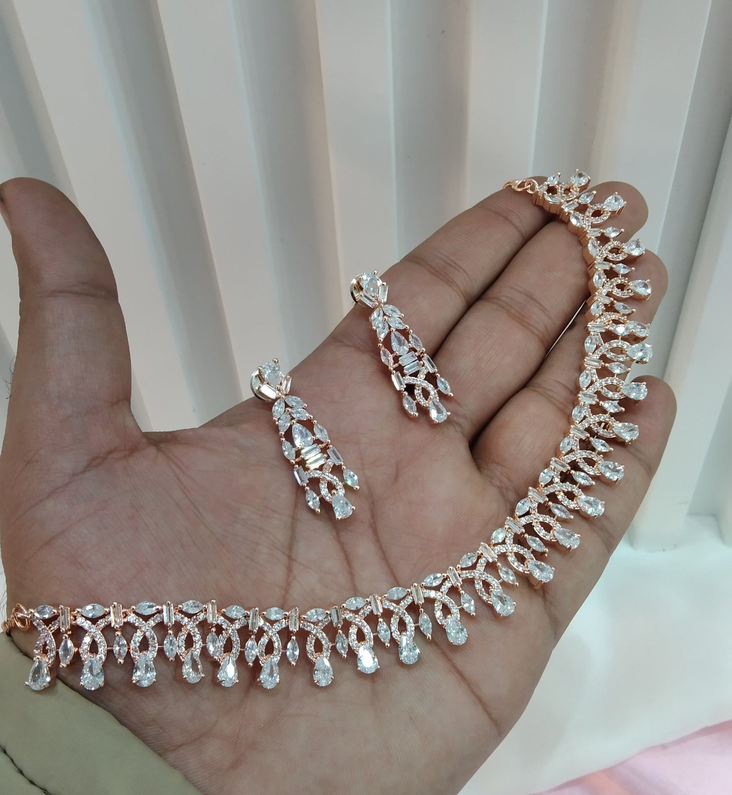 White Rose CZ Necklace Jewellery Bishan Set