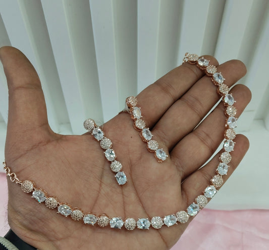 White Rose CZ Necklace Jewellery Tiktok Set