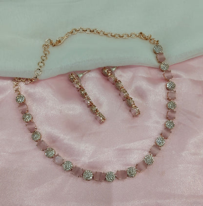 Pink Rose CZ Necklace Jewellery Tiktok Set