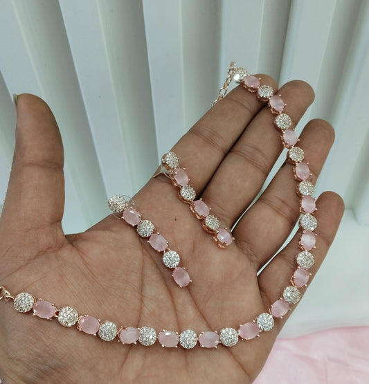 Pink Rose CZ Necklace Jewellery Tiktok Set