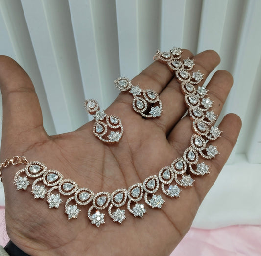White Rose CZ Necklace Jewellery Bay Shore Set