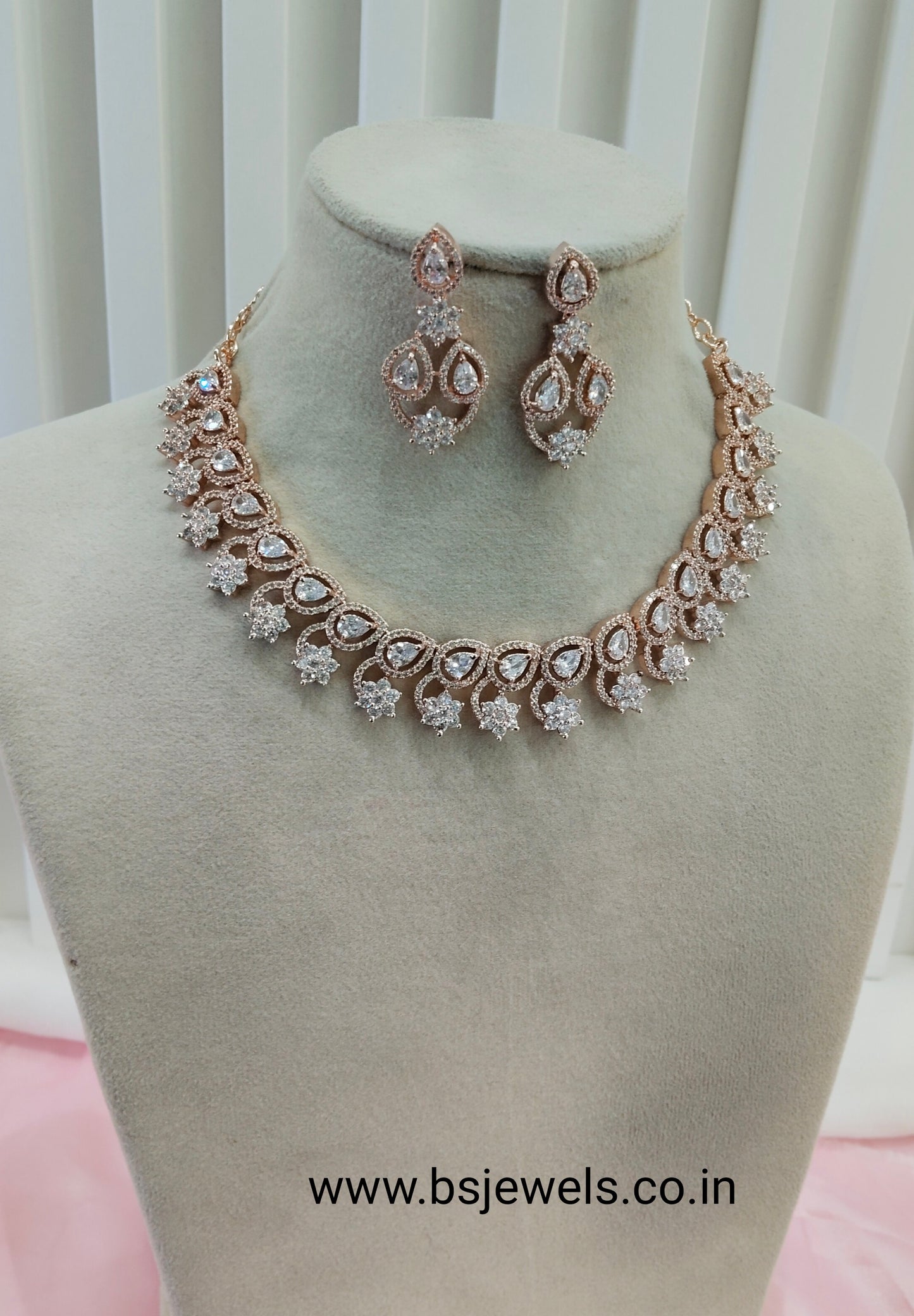 White Rose CZ Necklace Jewellery Bay Shore Set