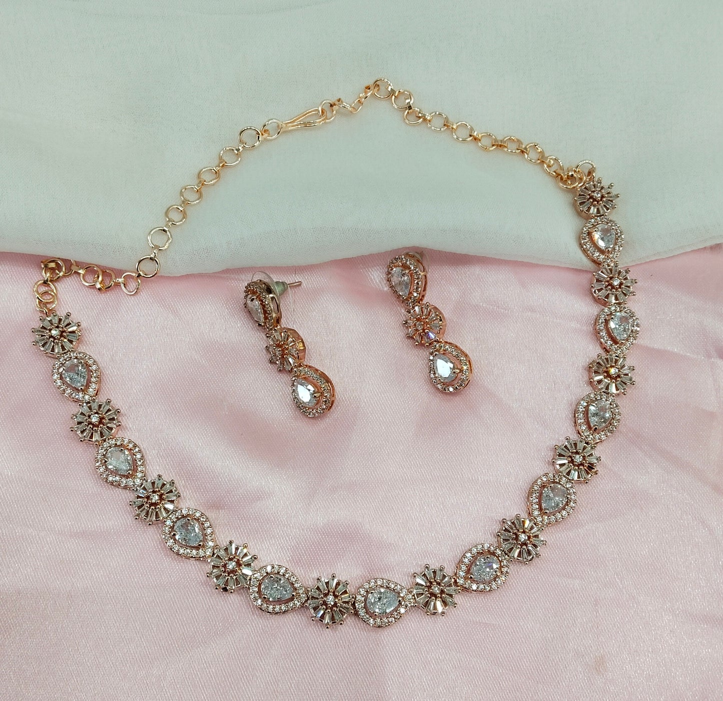 White Rose CZ Necklace Jewellery Bay Shore Set