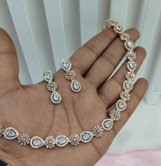 White Rose CZ Necklace Jewellery Bay Shore Set