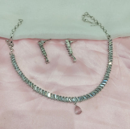 Pink Silver CZ Necklace Jewellery Ajay Set