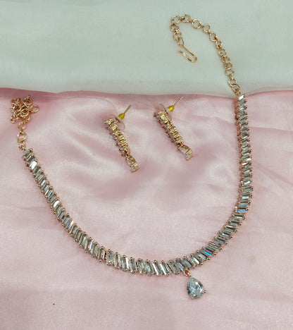 White Rose CZ Necklace Jewellery Ajay Set