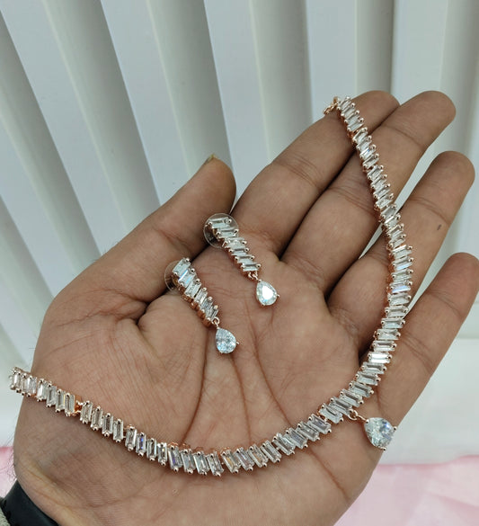 White Rose CZ Necklace Jewellery Ajay Set