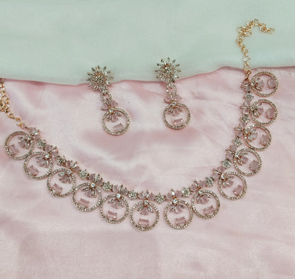 Pink Rose CZ Necklace Jewellery Sanam Set