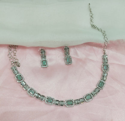 Sea Green Silver CZ Necklace Jewellery Classic Set