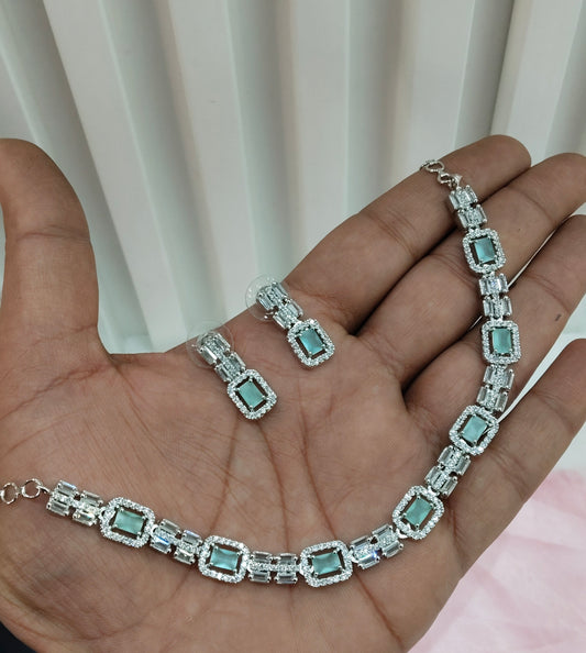 Sea Green Silver CZ Necklace Jewellery Classic Set