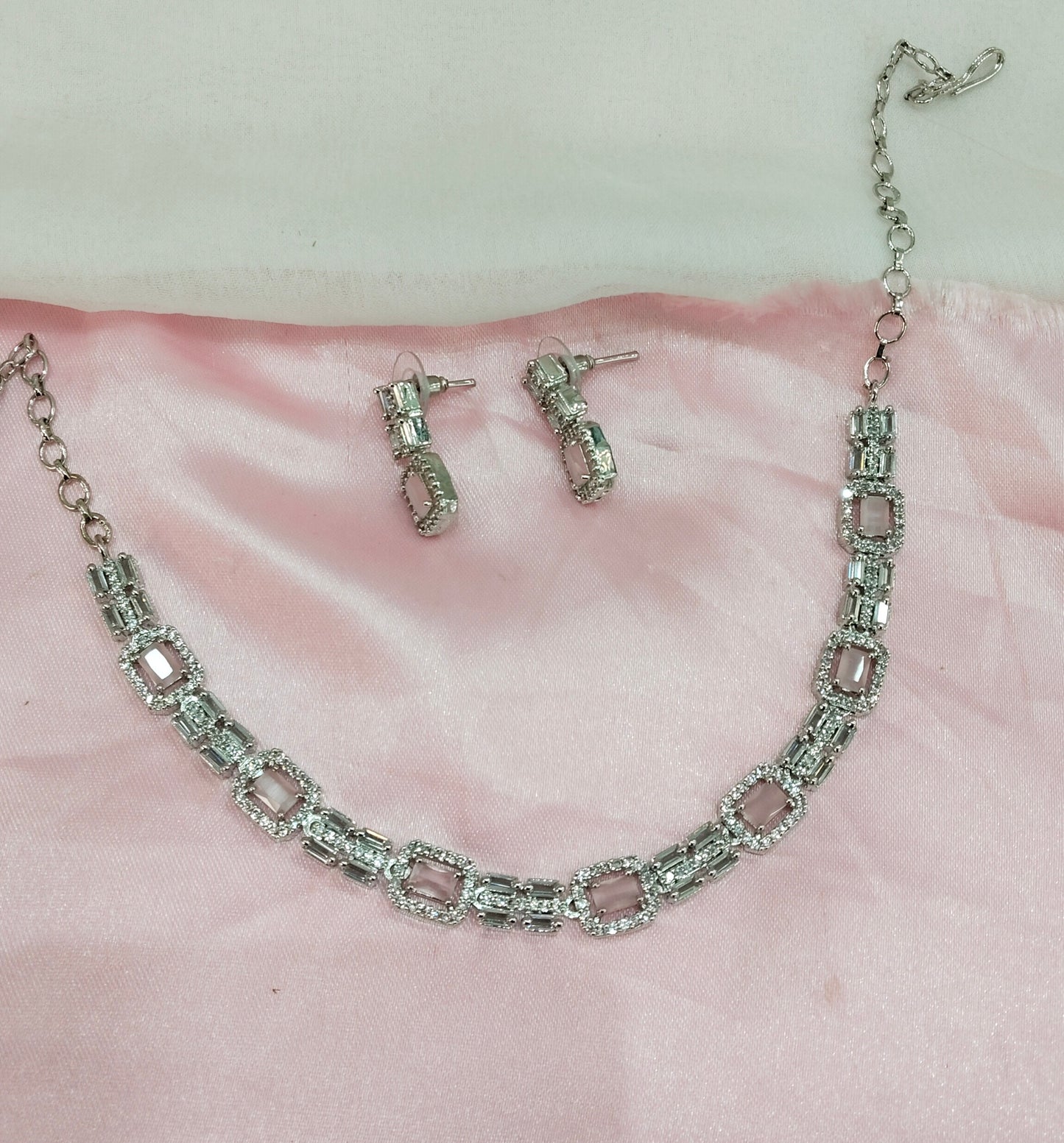Pink Silver CZ Necklace Jewellery Classic Set