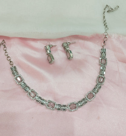 Pink Silver CZ Necklace Jewellery Classic Set