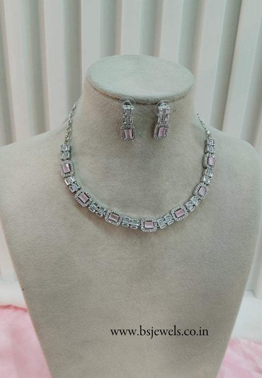 Pink Silver CZ Necklace Jewellery Classic Set
