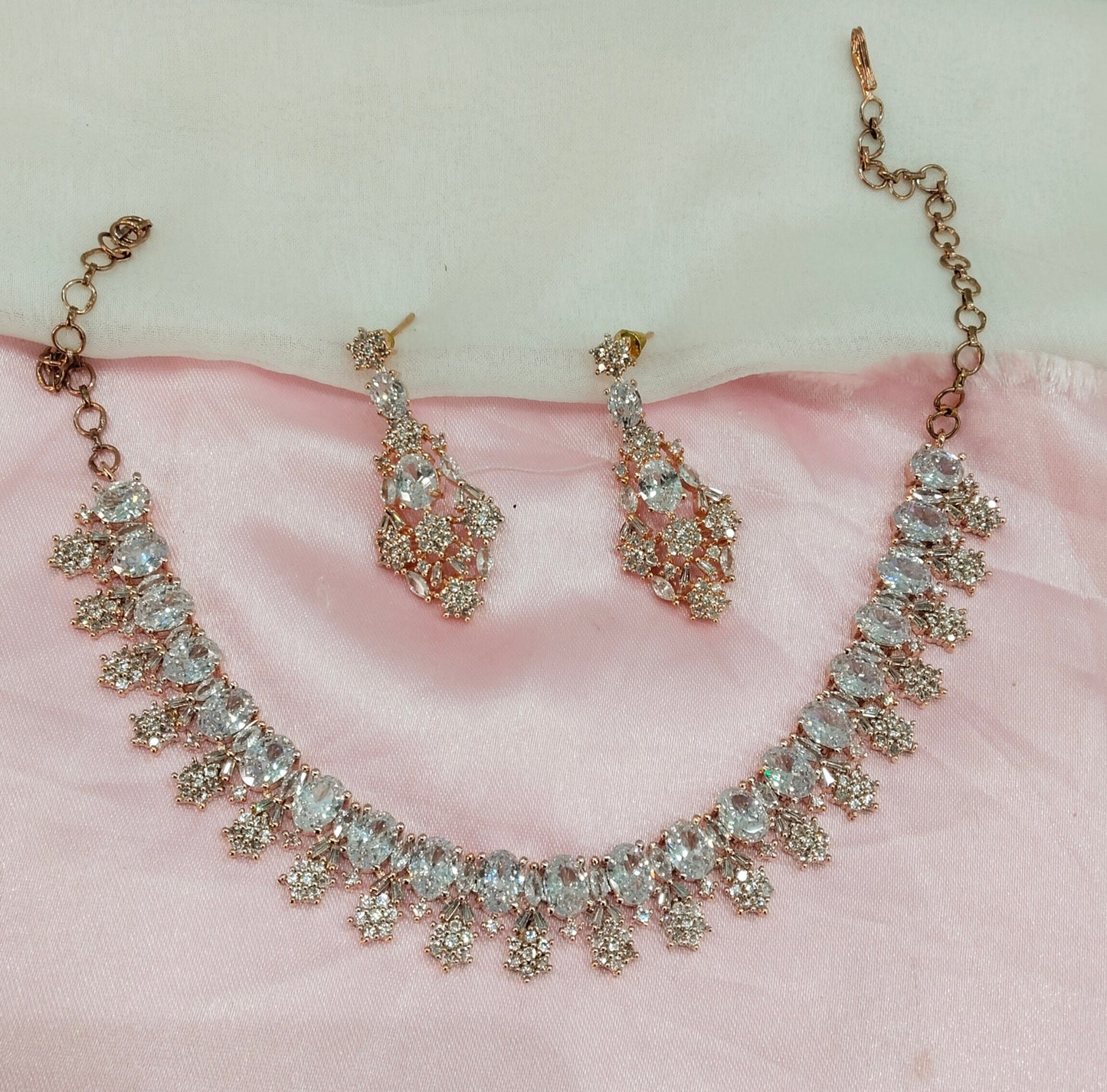 White Rose CZ Necklace Jewellery Classic Set