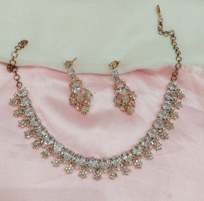 White Rose CZ Necklace Jewellery Classic Set