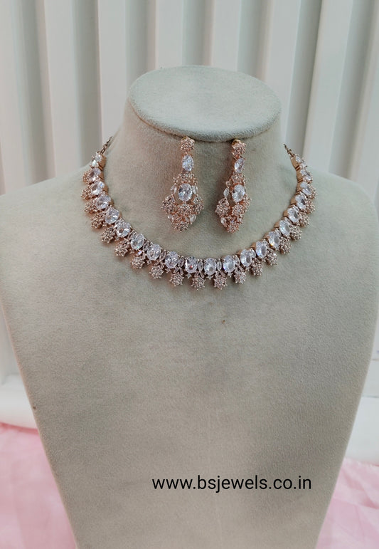 White Rose CZ Necklace Jewellery Classic Set