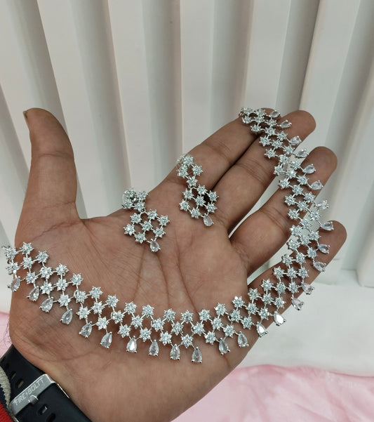 White Silver CZ Necklace Jewellery Levittown Set