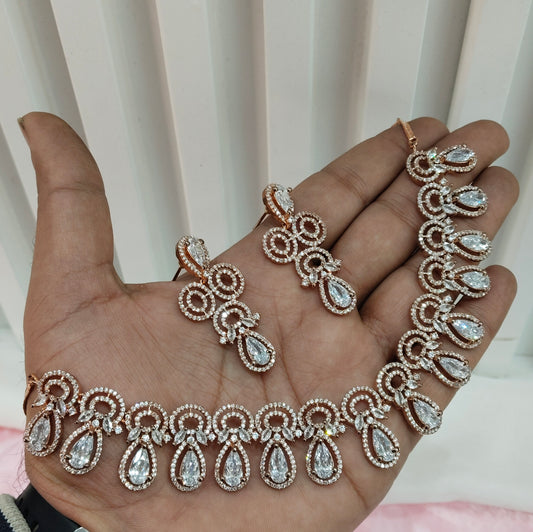 White Rose CZ Necklace Jewellery Levittown Set
