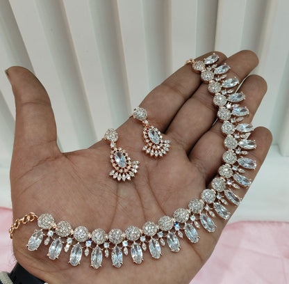 White Rose CZ Necklace Jewellery Ava Set