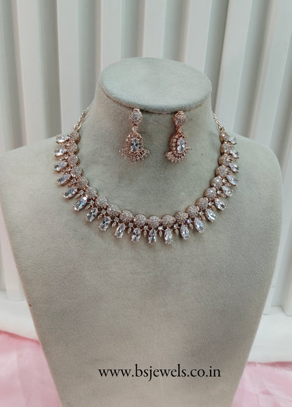 White Rose CZ Necklace Jewellery Ava Set