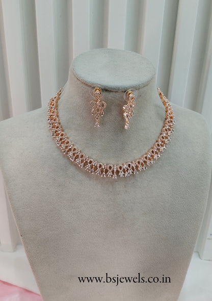 White Rose CZ Necklace Jewellery Laredo Set