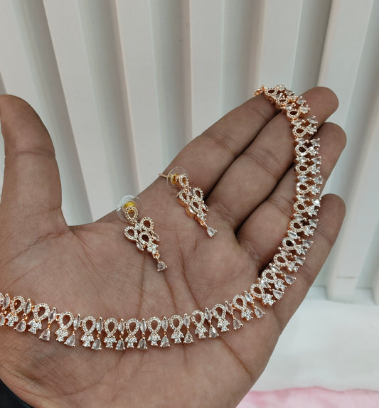 White Rose CZ Necklace Jewellery Laredo Set