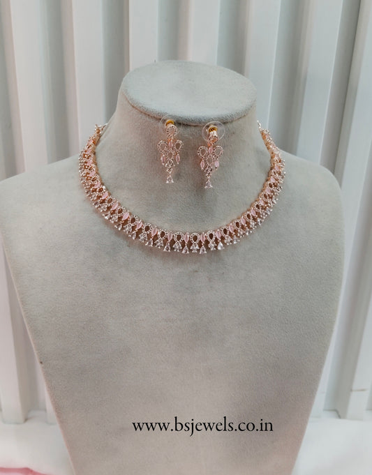 Pink Rose CZ Necklace Jewellery Laredo Set