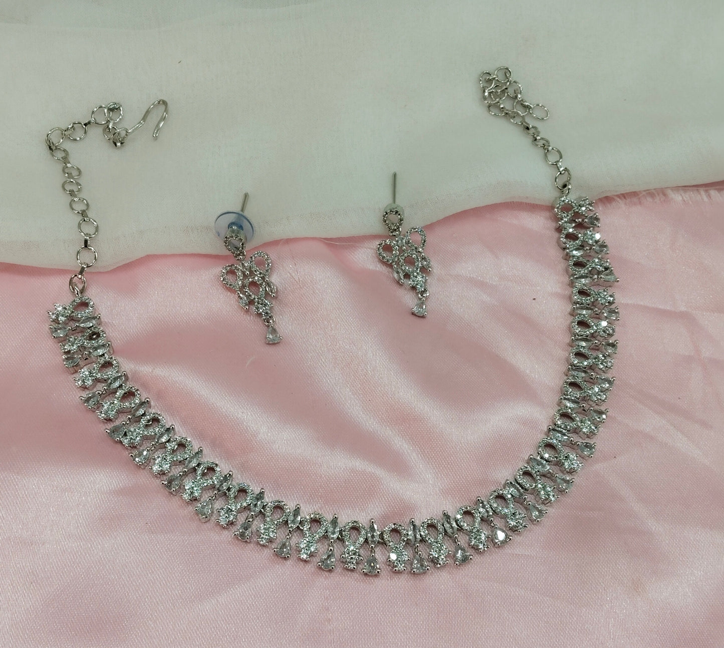 White Silver CZ Necklace Jewellery Laredo Set