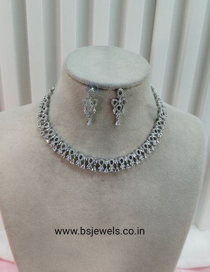 White Silver CZ Necklace Jewellery Laredo Set