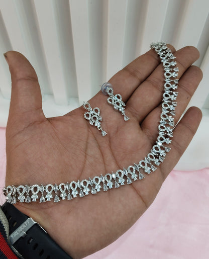 White Silver CZ Necklace Jewellery Laredo Set