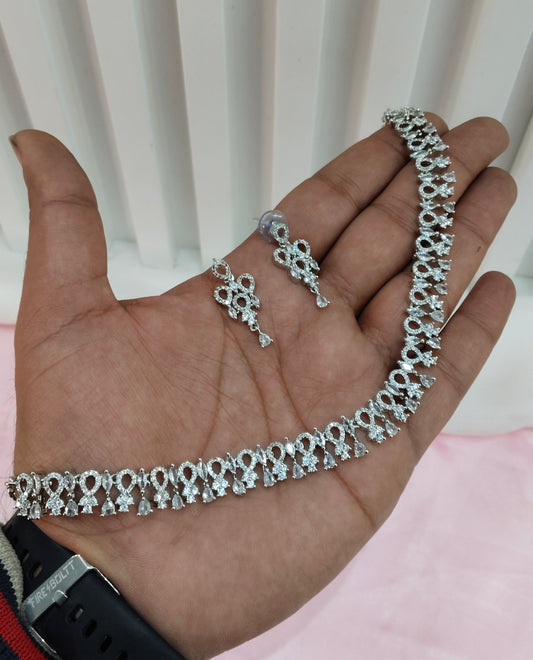 White Silver CZ Necklace Jewellery Laredo Set