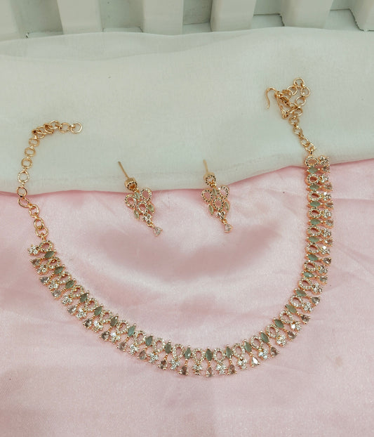 Pista Rose CZ Necklace Jewellery Laredo Set