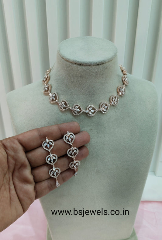 White Rose CZ Necklace Jewellery Namo Set