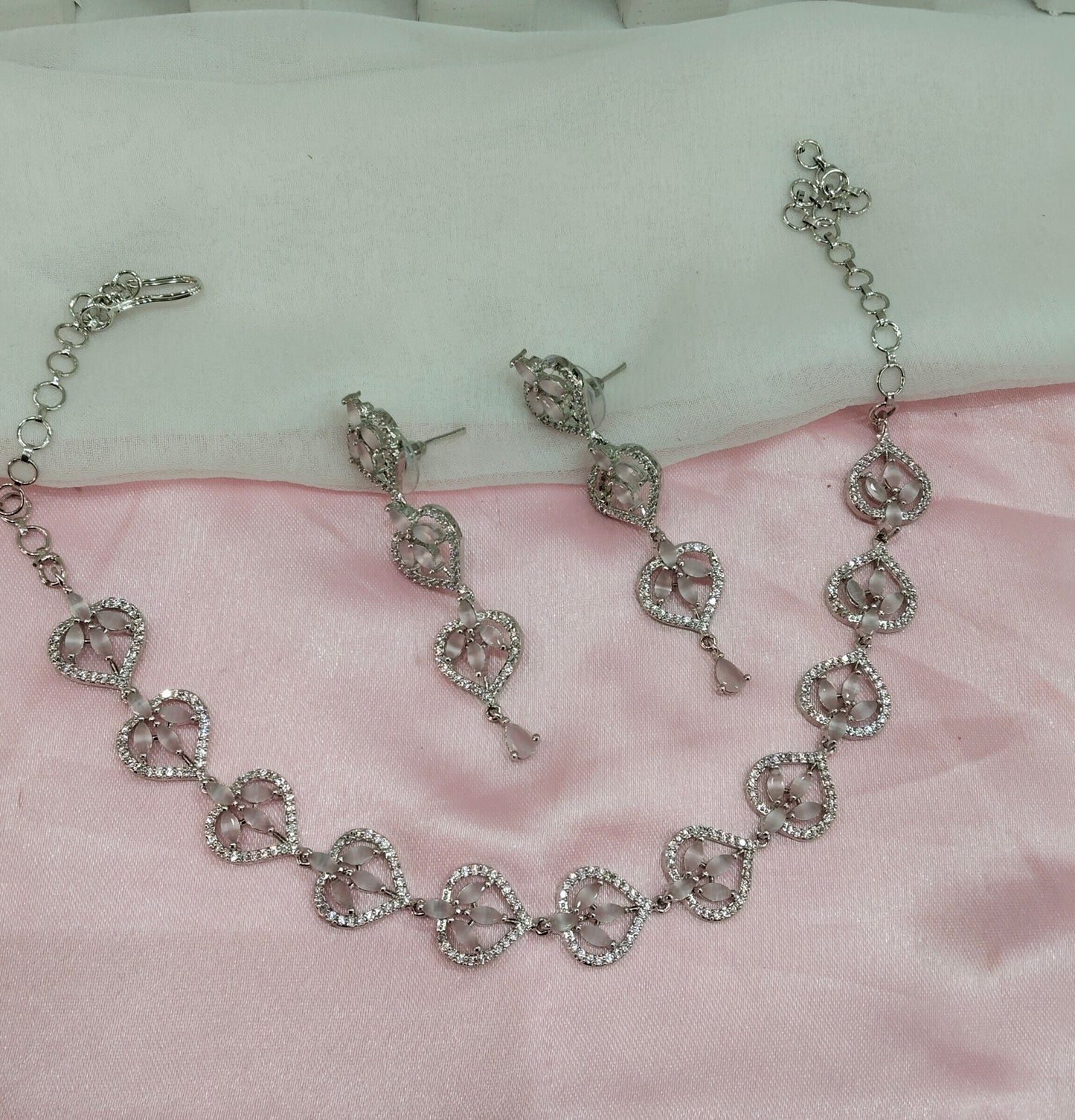 Pink Silver CZ Necklace Jewellery Namo Set
