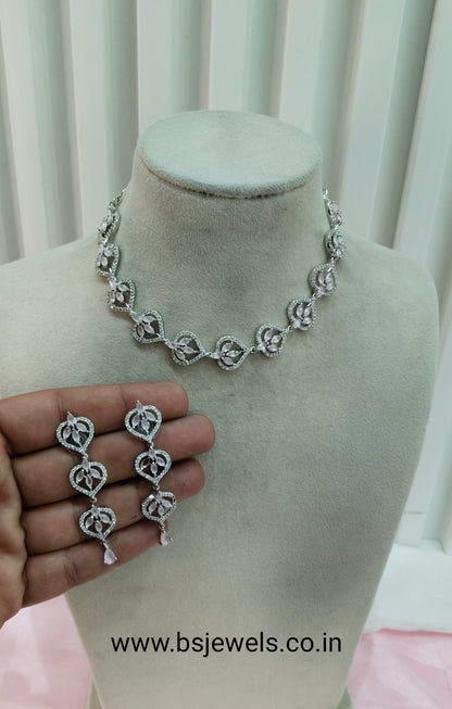 Pink Silver CZ Necklace Jewellery Namo Set
