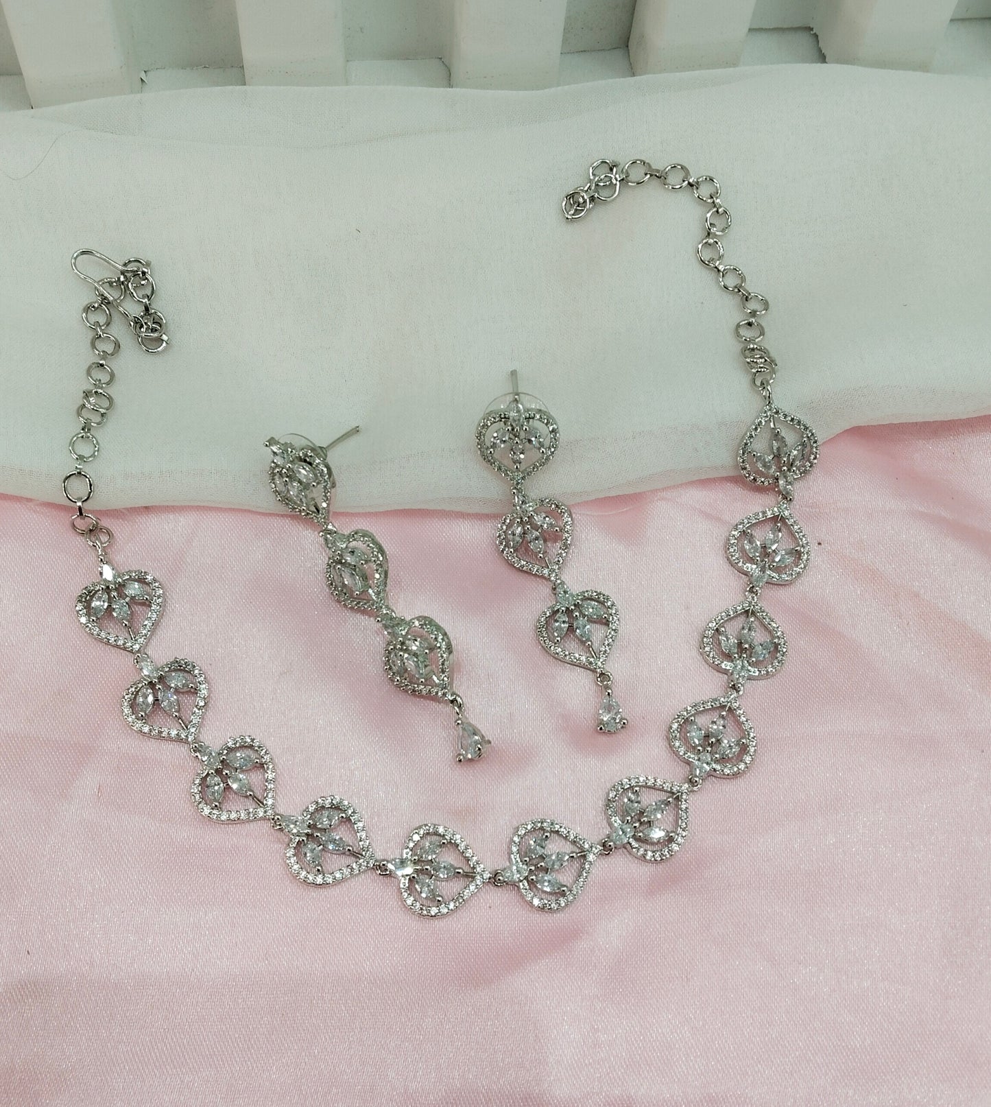White Silver CZ Necklace Jewellery Namo Set
