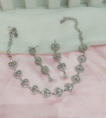 White Silver CZ Necklace Jewellery Namo Set