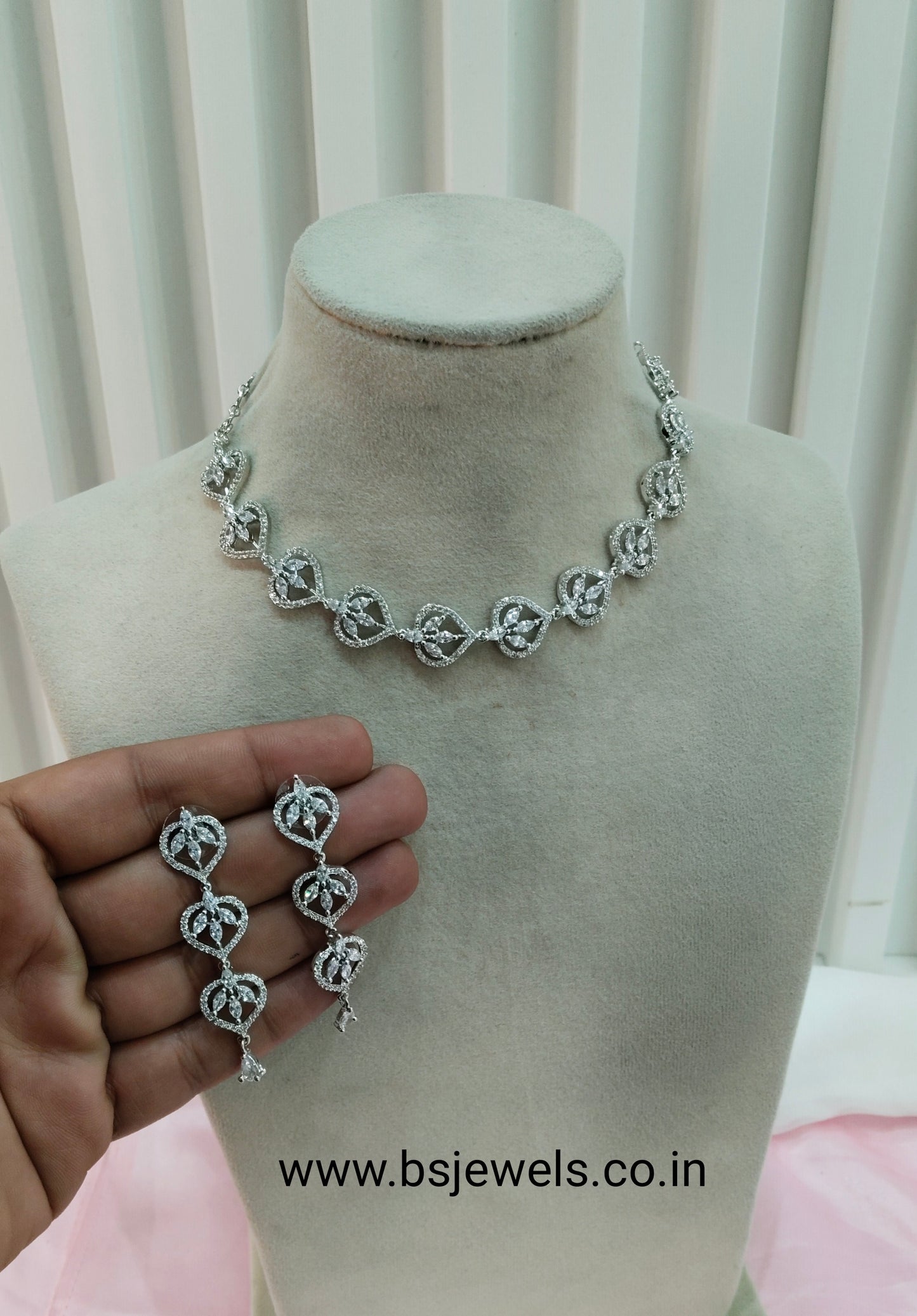 White Silver CZ Necklace Jewellery Namo Set