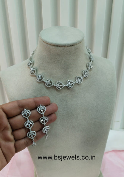 White Silver CZ Necklace Jewellery Namo Set