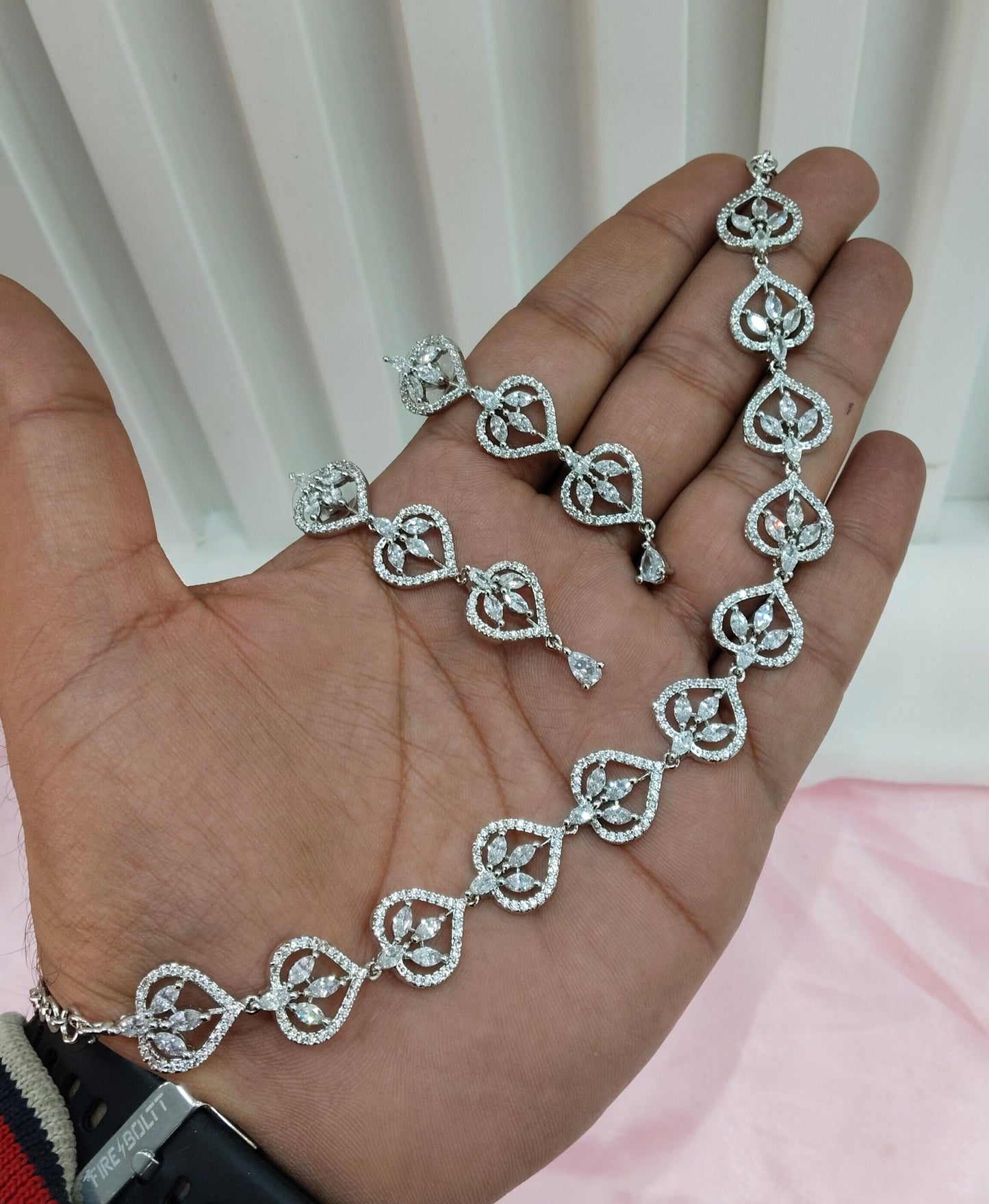 White Silver CZ Necklace Jewellery Namo Set